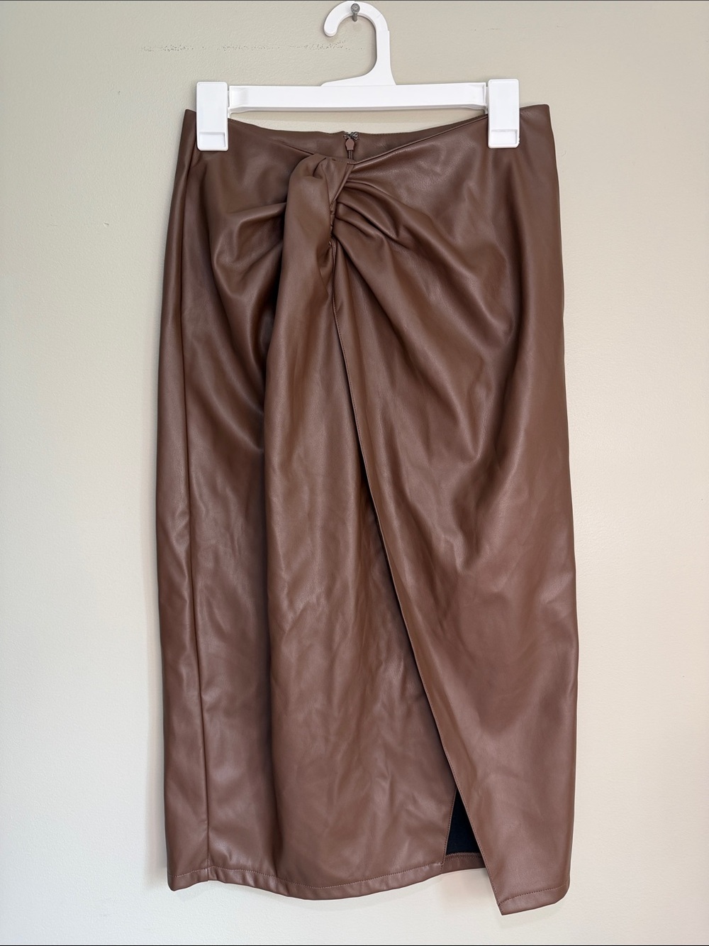 Open Edit Wrap Front Faux Leather Skirt Medium